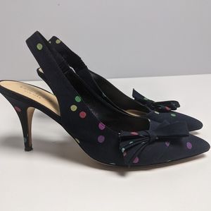 Kate Spade Polka Dot Bow Heels Strap Back Pointed Toe 7.5